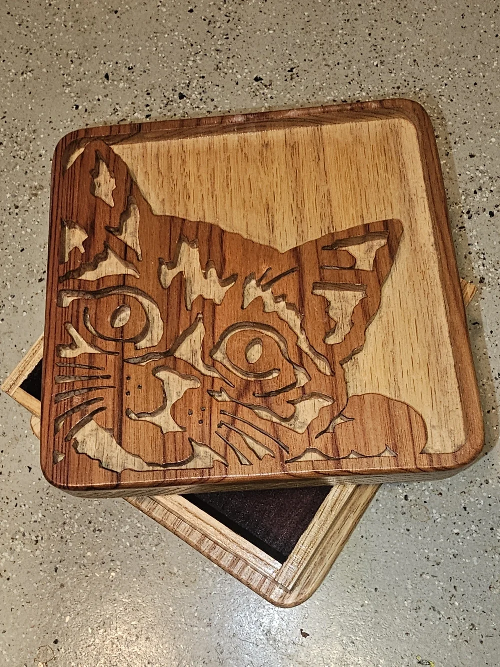 Wooden Cat Collectible Box- Natural Brown Handmade